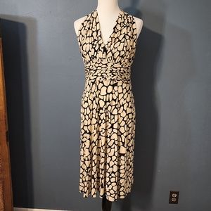 Evan Picone Giraffe Halter V-Neck Fit & Flare Midi Dress Pleated Waist Sz 12